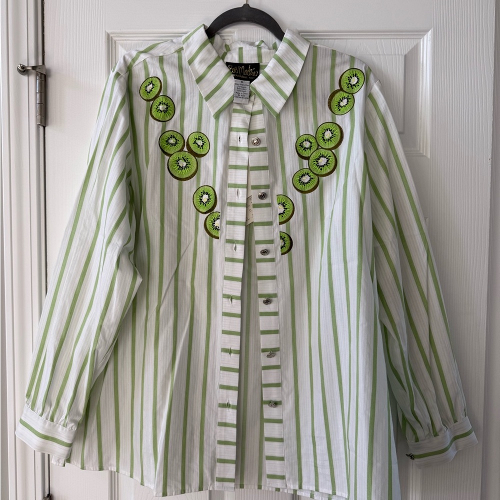 Bob Mackie - Green Stripe Lime Shirt - Size XL
